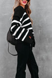 Anokhinaliza Striped Johnny Collar Long Sleeve Sweater