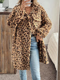 Anokhinaliza Leopard Button Up Long Sleeve Fuzzy Coat