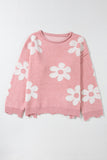 Anokhinaliza Pearl Trim Flower Round Neck Sweater