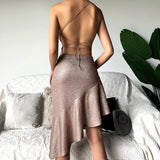 hoco dresses Knitted Glitter Sexy Backless Sling Dress 2024 Summer Women's Fashion Temperament Skirt