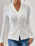 Anokhinaliza Twist Front Ribbed Long Sleeve Sweater