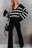 Anokhinaliza Striped Johnny Collar Long Sleeve Sweater