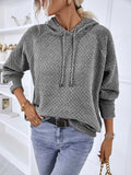 Anokhinaliza Texture Drawstring Long Sleeve Hooded Sweater