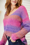 Anokhinaliza Angel Wings Multicolored Rib-Knit V-Neck Knit Pullover