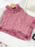 Anokhinaliza Fuzzy Hem Cable-Knit Poncho