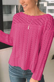 Anokhinaliza Openwork Round Neck Long Sleeve Knit Top