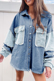 Anokhinaliza Raw Hem Color Block Denim Jacket