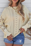 Anokhinaliza Openwork Round Neck Long Sleeve Sweater