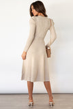 Anokhinaliza Round Neck Long Sleeve Tie Waist Sweater Dress