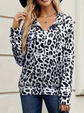 Anokhinaliza Full Size Leopard Collared Neck Zip Up Jacket