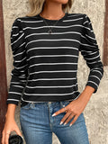 Anokhinaliza Full Size Striped Round Neck Puff Sleeve T-Shirt