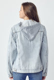 Anokhinaliza RISEN Full Size Distressed Drawstring Hooded Denim Jacket