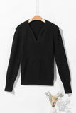 Anokhinaliza Solid Color Notched Long Sleeve Sweater