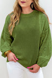 Anokhinaliza Eyelet Round Neck Drop Shoulder Sweater