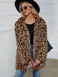 Anokhinaliza Fuzzy Leopard Hooded Long Sleeve Jacket