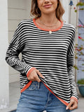 Anokhinaliza Striped Contrast Round Neck Long Sleeve Sweater