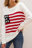 Anokhinaliza US Flag Side Slit Drop Shoulder Sweater