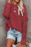 Anokhinaliza Openwork Round Neck Long Sleeve Sweater