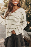 Anokhinaliza Striped V-Neck Drop Shoulder Sweater