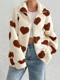 Anokhinaliza Heart Zip Up Drop Shoulder Furry Jacket