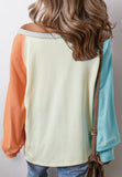 Anokhinaliza Color Block Round Neck Long Sleeve T-Shirt