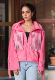 Anokhinaliza Fringed Zip Up Fleece Jacket