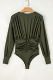 Anokhinaliza Ruched Surplice Long Sleeve Bodysuit