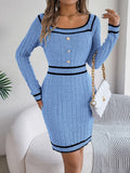 Anokhinaliza Contrast Trim Long Sleeve Sweater Dress