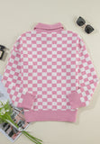 Anokhinaliza Checkered Collared Neck Long Sleeve Sweater