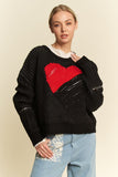 Anokhinaliza Davi & Dani Contrast Heart Dropped Shoulder Sweater