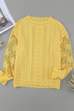 Anokhinaliza Openwork Round Neck Long Sleeve Sweater