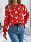 Anokhinaliza Heart Round Neck Long Sleeve Sweater