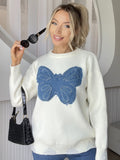 Anokhinaliza Butterfly Round Neck Long Sleeve Sweater