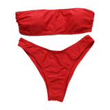 90s fashion New Swimsuit Solid Color Tube Top Swimming Suit Split Female Red Bikini Bikini