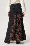 Anokhinaliza Slit Leopard Midi Denim Skirt