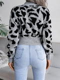 Anokhinaliza Leopard Round Neck Dropped Shoulder Sweater