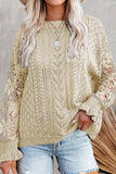 Anokhinaliza Openwork Round Neck Long Sleeve Sweater