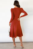 Anokhinaliza Round Neck Long Sleeve Tie Waist Sweater Dress