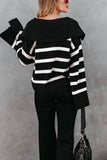 Anokhinaliza Striped Johnny Collar Long Sleeve Sweater