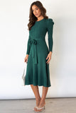 Anokhinaliza Round Neck Long Sleeve Tie Waist Sweater Dress