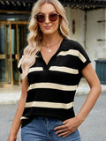 Anokhinaliza Striped Johnny Collar Cap Sleeve Sweater