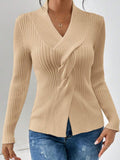 Anokhinaliza Twist Front Ribbed Long Sleeve Sweater