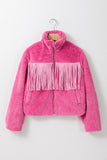 Anokhinaliza Fringed Zip Up Fleece Jacket