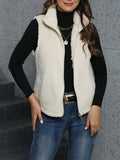 Anokhinaliza Zip Up Turtleneck Sherpa Vest Coat with Pockets