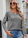 Anokhinaliza Striped Contrast Round Neck Long Sleeve Sweater