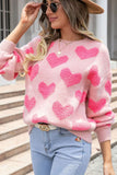 Anokhinaliza Valentine's Day Heart Jacquard Round Neck Sweater