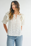 Anokhinaliza MABLE Eyelet Lace Ruffle Shoulder Puff Sleeve Blouse