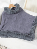 Anokhinaliza Fuzzy Hem Cable-Knit Poncho