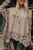 Anokhinaliza Slit Leopard Mock Neck Dropped Shoulder Sweater