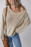 Anokhinaliza Openwork Dropped Shoulder Hooded Knit Top